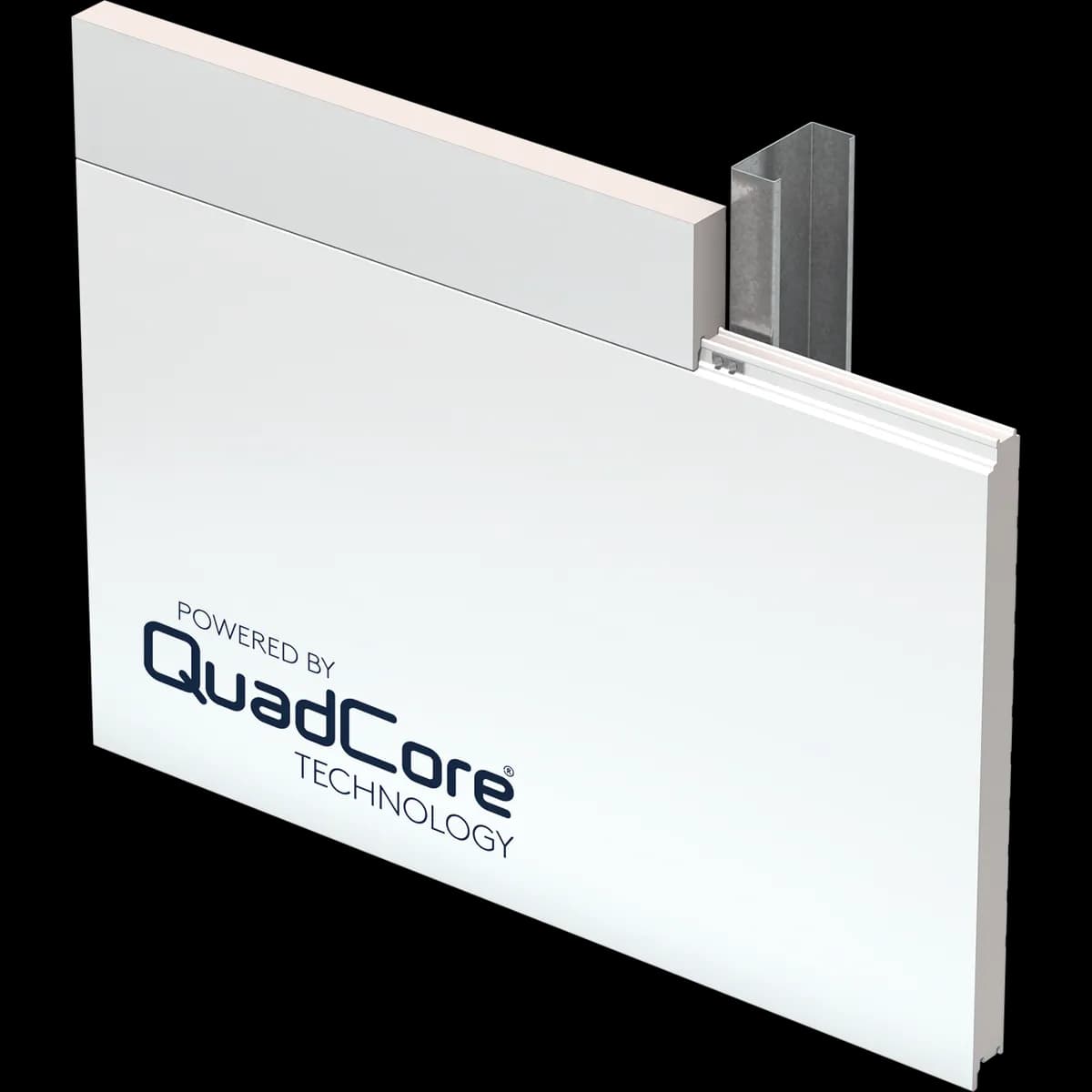 QuadCore KS Flat insulated panel with a smooth white face, fastened to a steel girt at an intermediate support