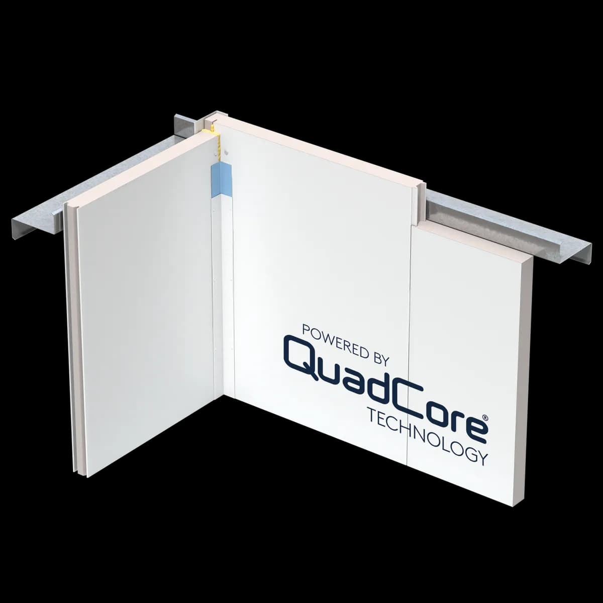 Two QuadCore KS Flat Interior panels meeting at an inside corner